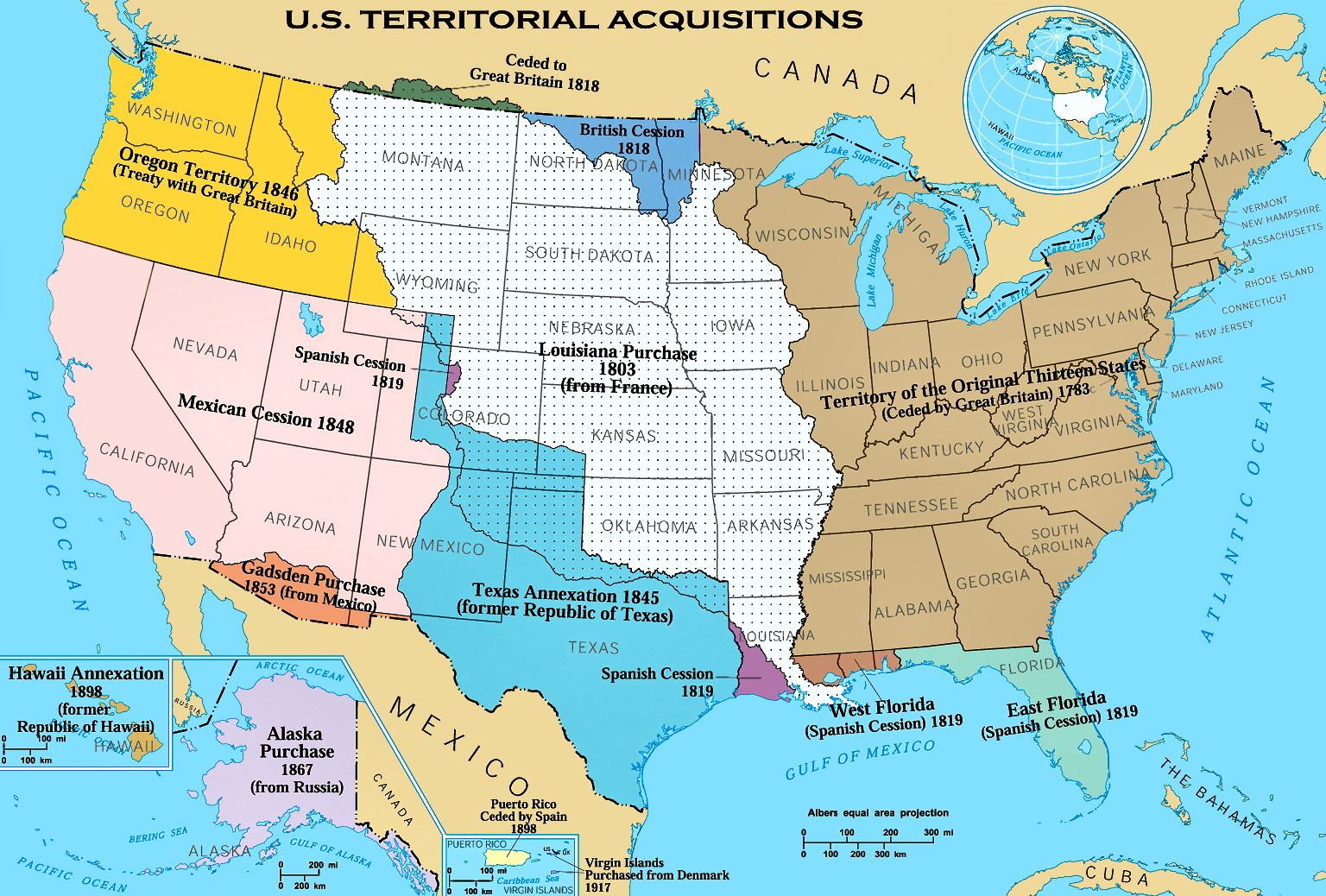 map showing U.S. territorial expansion westward