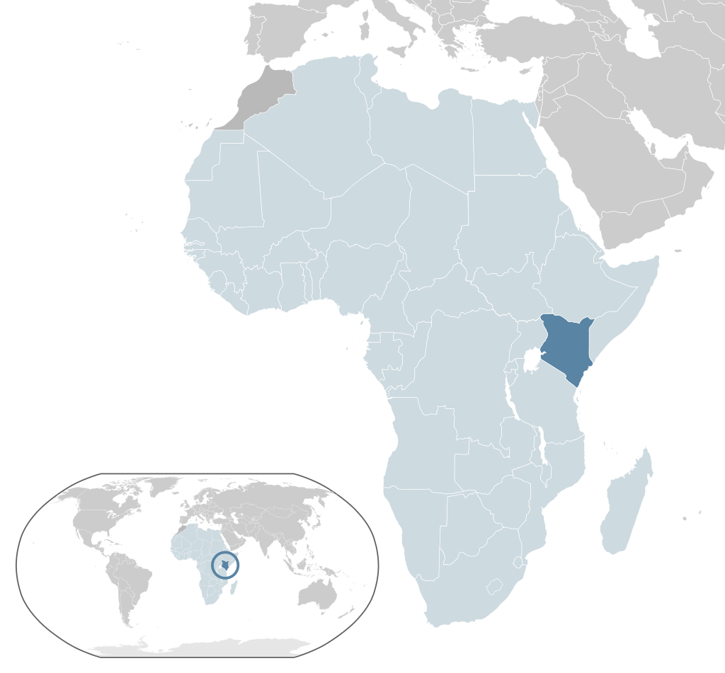 a map of Africa with a section highlighted to show the location of Kenya