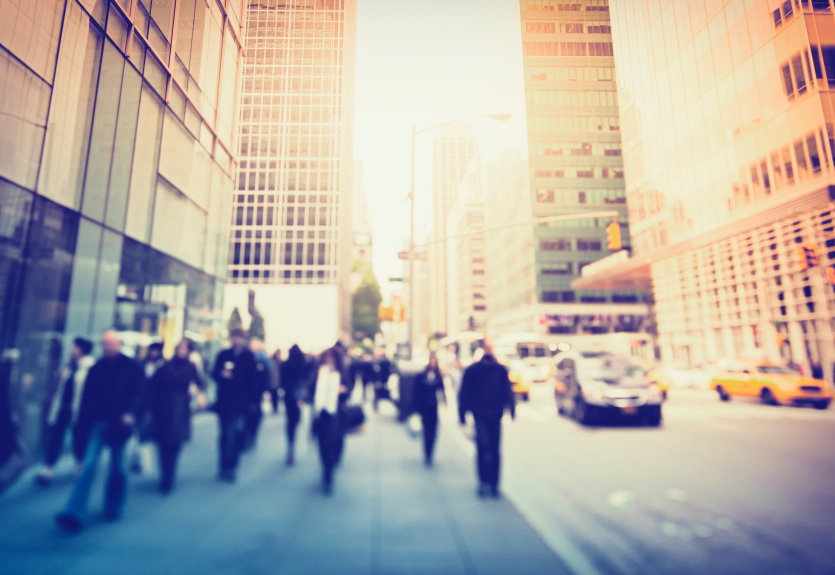 busy street scene in city