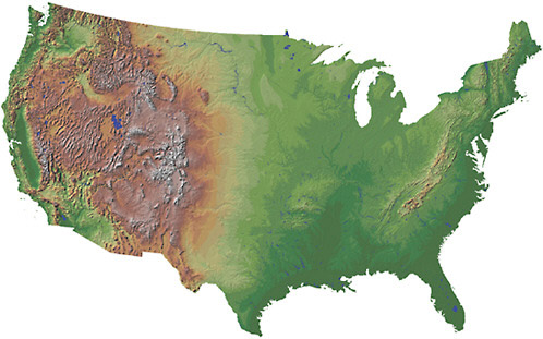 physical map of the contiguous United States