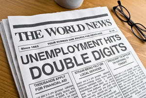 The World News daily headlines saying Unemployment Hits Double Digits