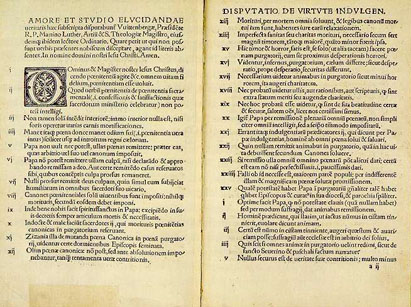 First two pages of the 95 Theses written in Latin.