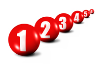 six red numbered balls placed sequentially with the lowest number closest to the screen