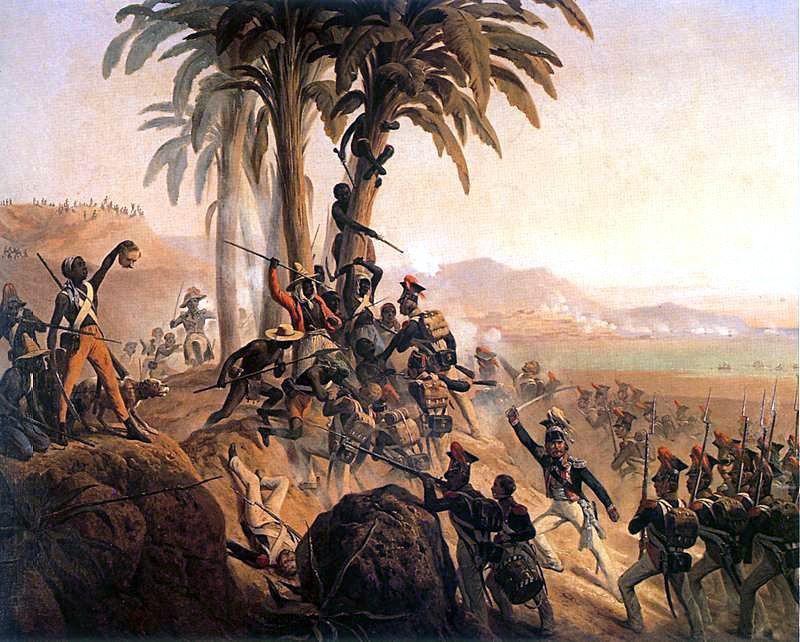 a scene from a battle between soldiers in blue and the indigenous people