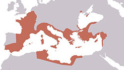a map of the Roman Republic in 40 B.C.E. after the recent conquests of Julius Caesar