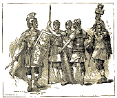 a drawing of soldiers dressed in various ancient military attire