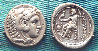 two coins, with one showing the head of a man and the other showing a man sitting on a stool holding a bird