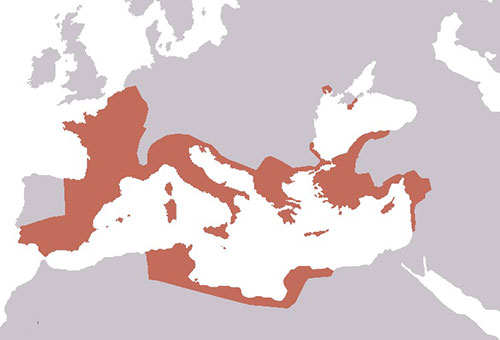 a map of the Roman Republic in 40 B.C.E. after the recent conquests of Julius Caesar