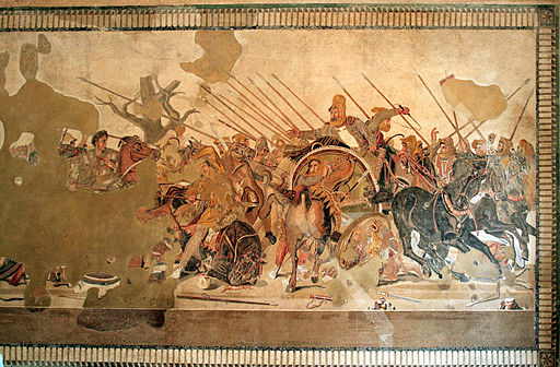 a painting of men in horses carrying swords and long spears in the heat of battle